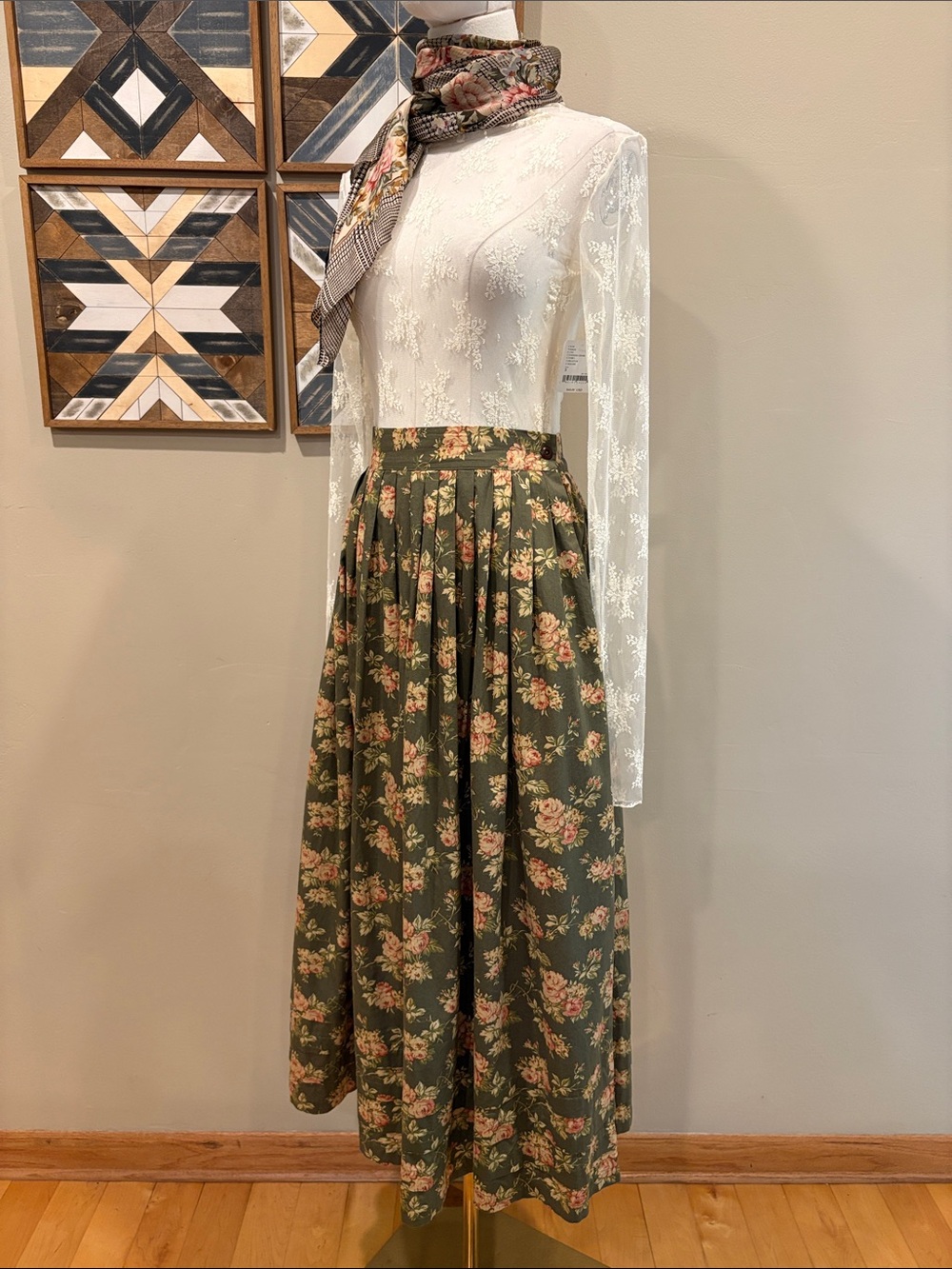 Vintage Ralph Lauren Country 90s Floral Pleated Flared Tiered Hem Maxi Skirt 10 - Picture 3 of 11